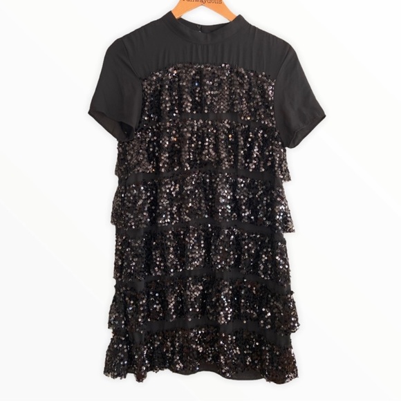 NWT Zara Tiered Sequins Black Dress Medium - Picture 4 of 4